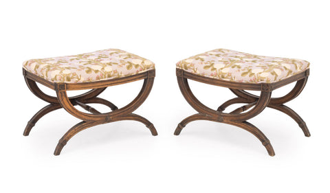 Louis XVI Style Upholstered Curule Stools, Pair