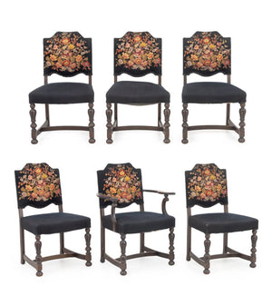 Floral Needlepoint Upholstered Dining Chairs, 6
