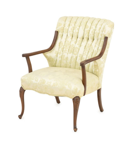 Queen Anne Style Silk Upholstered Armchair