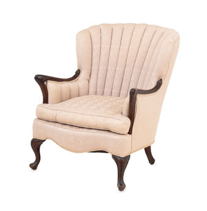 Queen Anne Style Pink Silk Upholstered Armchair