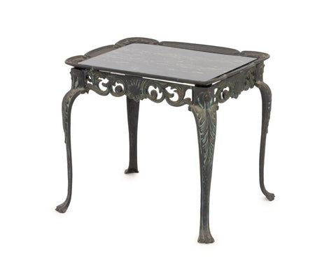 Louis XV Style Faux Marble Top Cast Iron End Table