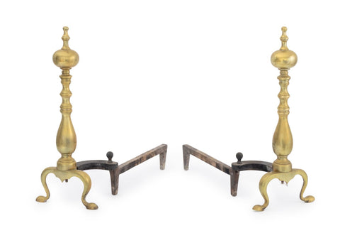 American Federal Style Brass Andirons, Pair