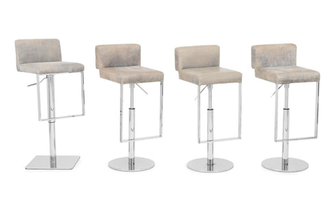 Modern Gray Leather and Chrome Bar Stools, 4