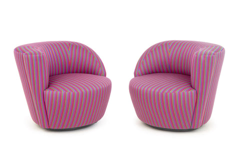 Vladimir Kagan Nautilus Style Swivel Lounge Chairs, Pair