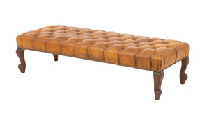 Victorian Style Leather Upholstered Mahogany Bench