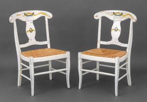 American Paint-Decorated Rush Seat Chairs, Pair