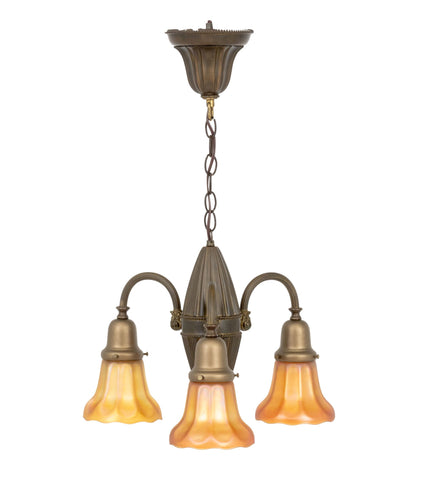 Victorian Favrile Style Glass 3-Branch Chandelier