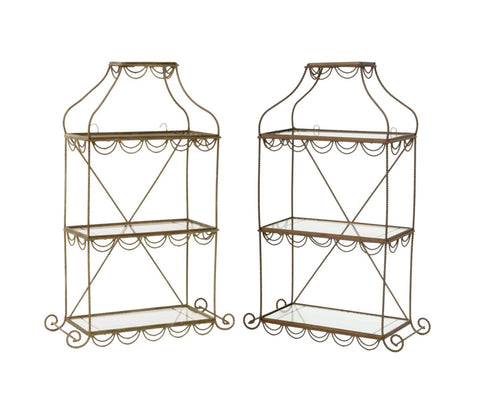 Regency Style Gilt Metal Three-Tier Etageres, Pair