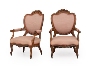 Louis XV Style Walnut Fauteuils, Pair