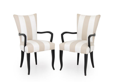 Modern Black Lacquered Armchairs, Pair