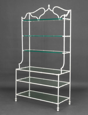 Hollywood Regency White Patinated Metal Etagere