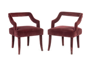 Brabbu Red Velvet Upholstered Chairs, Pair