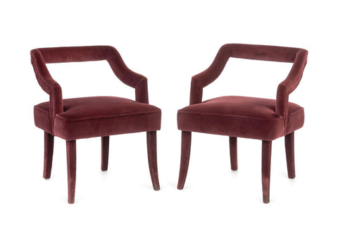 Brabbu Red Velvet Upholstered Chairs, Pair