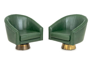 Borgade Green Leather Swivel Tub Chairs, Pair