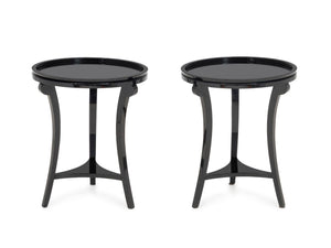 Contemporary Mirrored Black Lacquered Side Tables