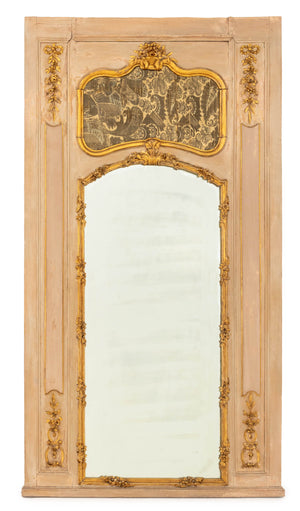 Louis XV Pink & Giltwood Trumeau Mirror, 18th C.
