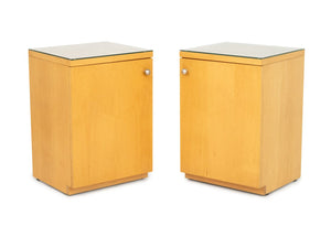 Art Deco Style Blonde Wood Cabinets, Pair