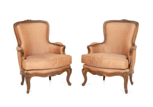 Nicolas Foliot Louis XV Walnut Bergeres, Pair