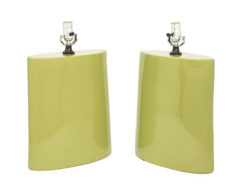 Modernist Lime Green Glazed Ceramic Lamps, Pair