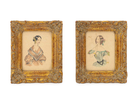 Miniature Fashion Lithograph Portraits, 19th C., 2