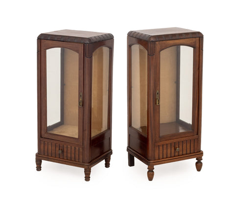 Art Deco Walnut Display Cabinets, Pair