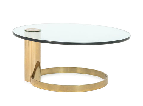 Modern Circular Glass Top Gilt Metal Coffee Table