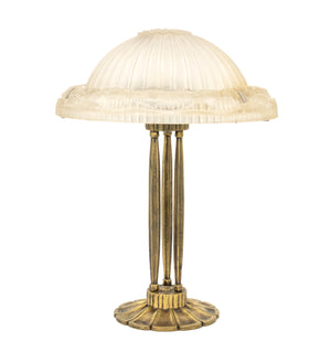 Art Deco Signed Frosted Glass and Brass Table Lamp