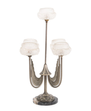 Art Deco Five-Branch Glass and Marble Table Lamp