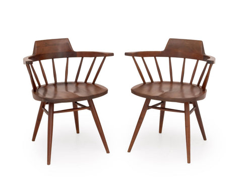George Nakashima Walnut Captain's Armchairs, Pair