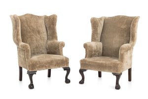 George III Style Upholstered Wingback Armchairs, 2