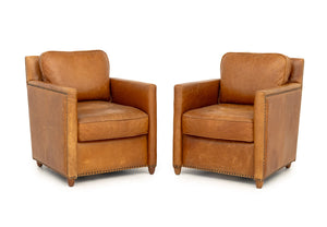 Revelation Tan Leather Club Chairs, Pair