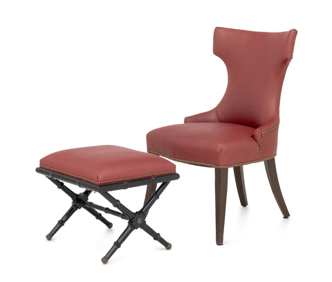 Contemporary Red Upholstered Chair and Ottoman