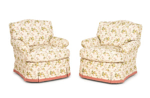 Dapha Floral Upholstered Swivel Arm Chairs, Pair