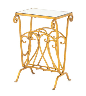 Hollywood Regency Mirrored Gilt Brass Side Table