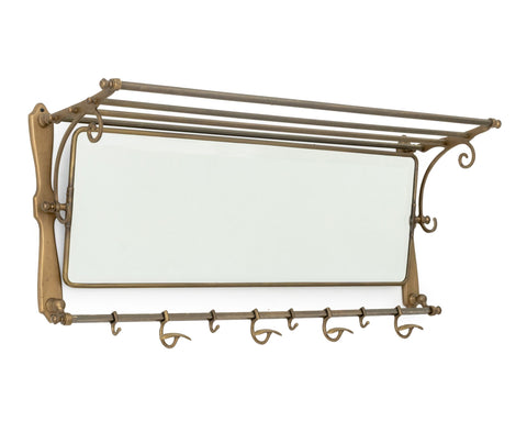 Art Deco Style Brass Mirrored Coat Rack