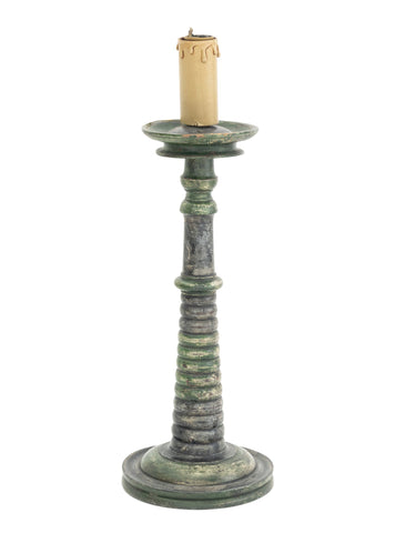 Mid-Century Modern Green Painted Turned Wood Candlestick Lamp