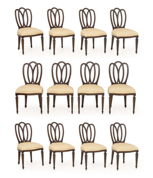 Hepplewhite Style Mahogany Dining Chairs, 12