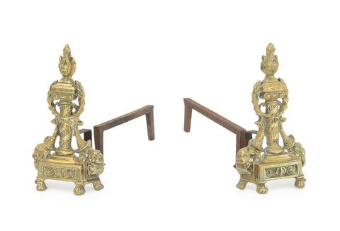French Empire Style Brass Chenets, Pair