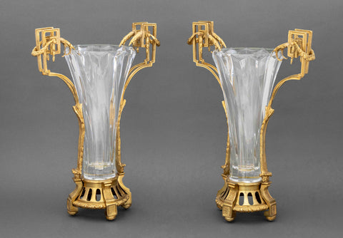 Louis XVI Style Ormolu Mounted Crystal Vases, Pair