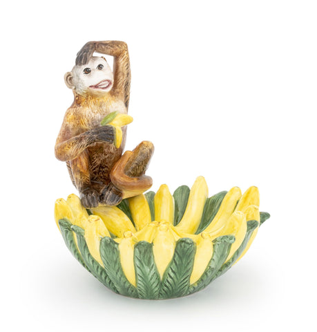 Italian Maiolica Monkey and Bananas Form Centerpiece