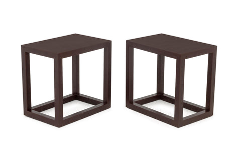 Karl Springer Attr. Maroon Leather End Tables, Pair