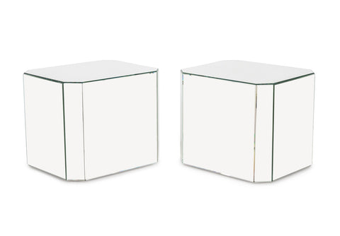 Modern Mirrored Pedestal Tables, Pair
