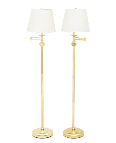 Modern Polished Brass Adjustable Floor Lamps, Pair
