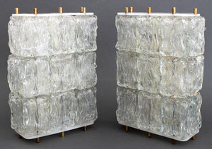 Venini Style Ice Block Glass Wall Sconces, Pair (9502366761267)