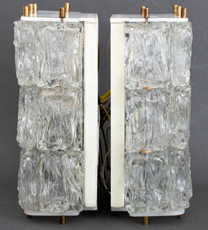 Venini Style Ice Block Glass Wall Sconces, Pair (9502366761267)