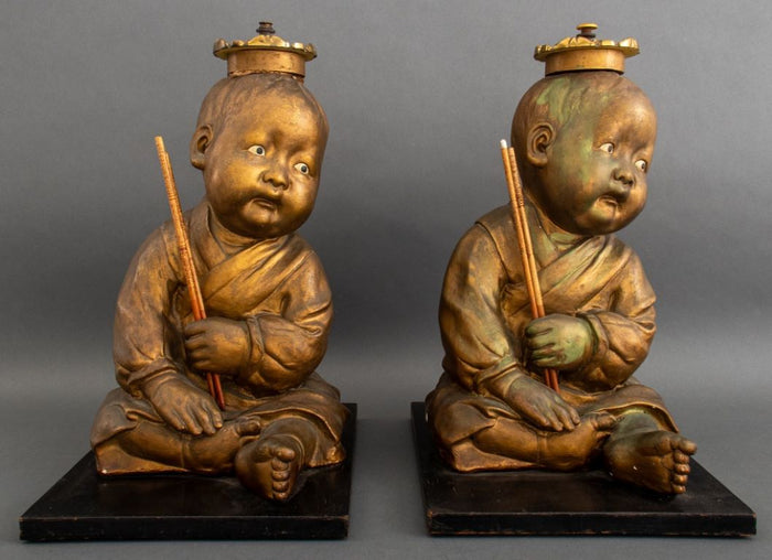 American Chalkware Chinoiserie Seated Infants, 2