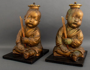 American Chalkware Chinoiserie Seated Infants, 2 (9223318896947)