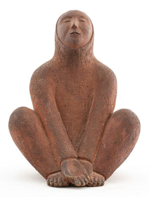 Abstract Red Clay Sculpture Of A Seated Figure (8901240193331)