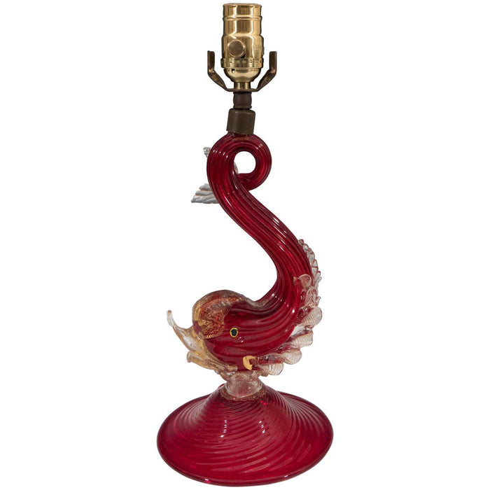 Barovier Toso Attr. Red Murano Glass Dolphin Lamp
