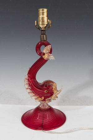 Barovier Toso Attr. Red Murano Glass Dolphin Lamp (8927690326323)